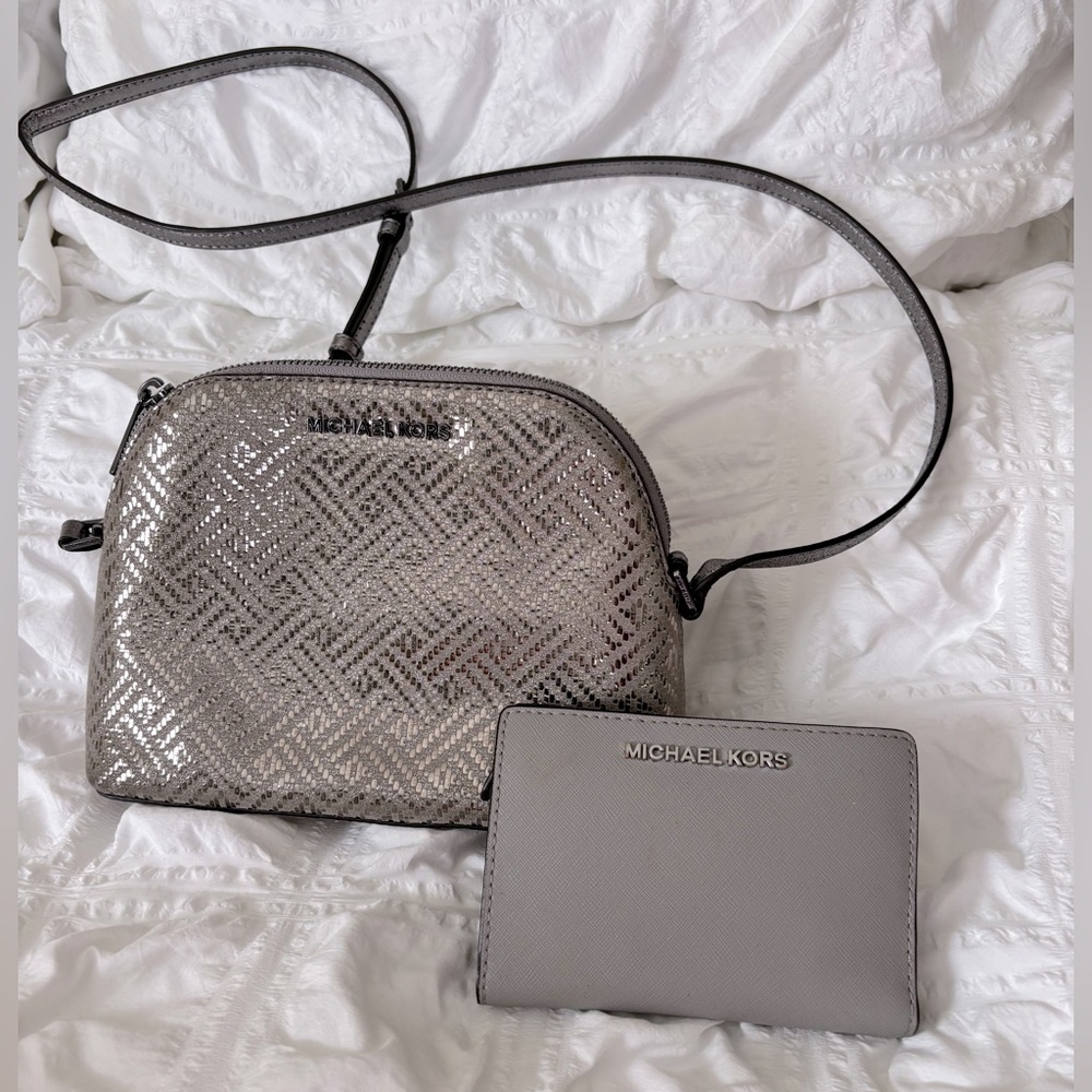 Michael Kors Gray Crossbody Bag and Wallet Set